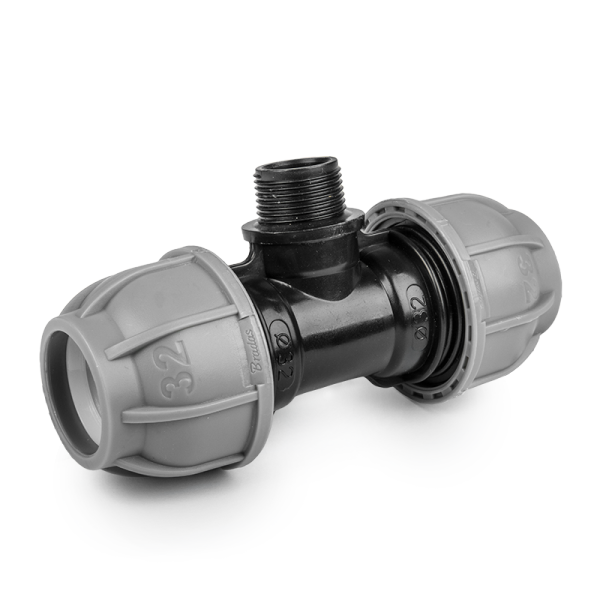 Тройник для труб PE, 32 мм, PN10, с наружной резьбой 1", DSRA10T32M1