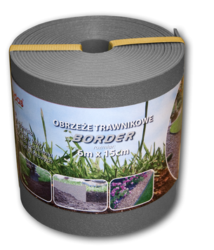 Бордюр газонний прямий, BORDER, 6м х 15см х 2.8мм, сірий, OBPGY06150