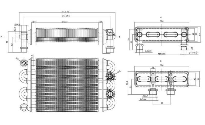 Теплообменник битермический Biasi Boiler Sky 24S, 24A (BI1472104)