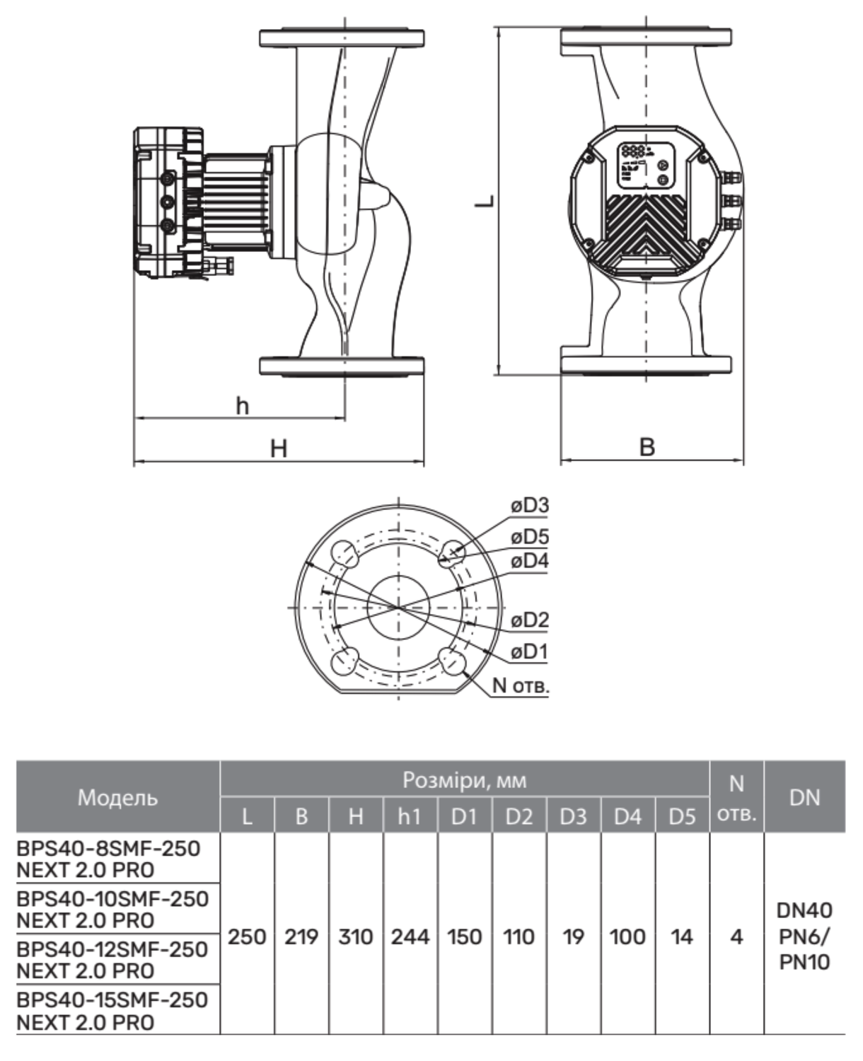 Циркуляційний насос BPS40-15SMF-250 NEXT 2.0 PRO, шнур живлення, приєднувальний комплект "NPO"