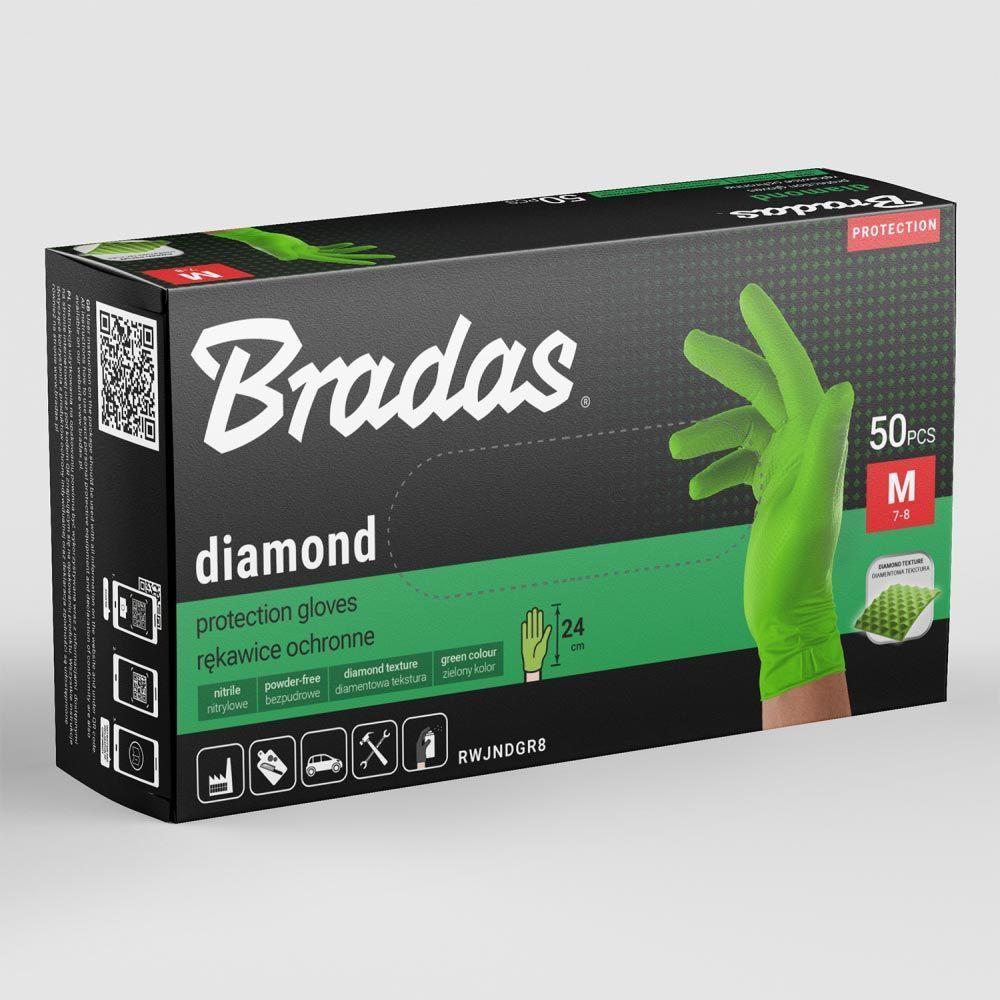 Защитные перчатки DIAMOND, нитриловые, L размер 8-9, зеленые, RWJNDGR9