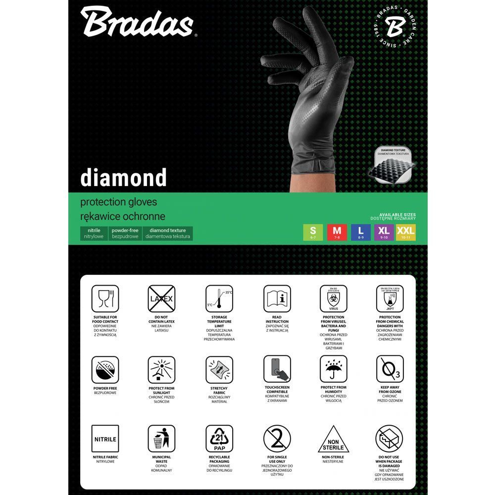 Нитриловые защитные перчатки, DIAMOND, размер XXL, 10-11, черный, RWJNDBC11